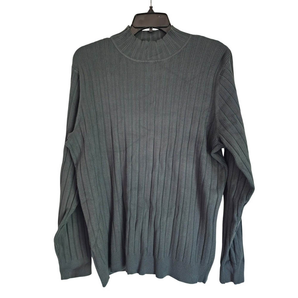 Cato Sportwear 26/28W NWT Ribbed Mock Neck Sweater Top Green Teal Long Sleeve